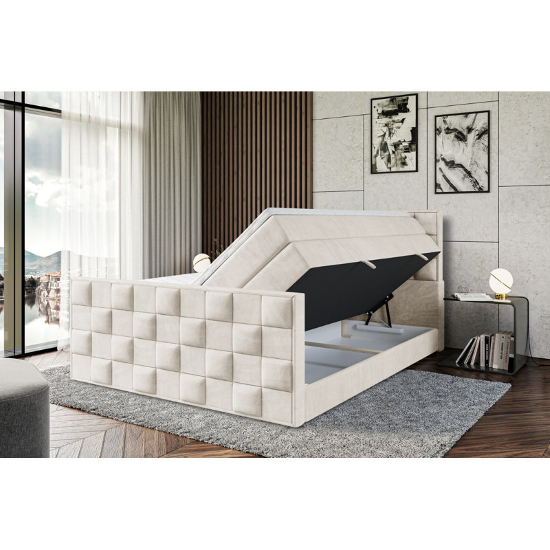 Brenen Bed with Mattress, 160cm W x 200cm L, Beige cream