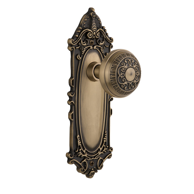 Victorian Plate with Egg & Dart Door Knob, Antique Brass, 2-3/8"