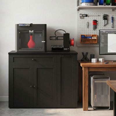 Support pour imprimante 3D avec rangement pour filament et prises intégrées, table pour imprimante 3D robuste avec tablette et tiroir réglables, classeur