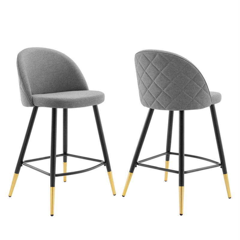 Cordial Bar Stools - Set of 2, Light Gray Fabric, Counter Stool (25" Seat Height)