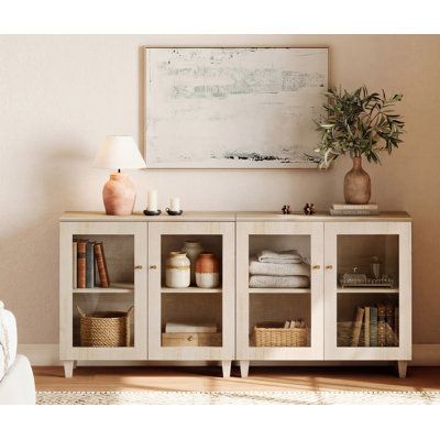 2-In-1 TV Stands With Glass Doors, Media Console With Adjustable Shelves and Cable Managements