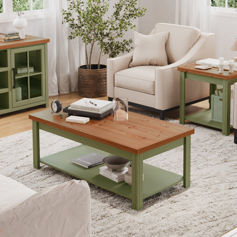 48 Inch Coffee Table, No Assembly Required, Green