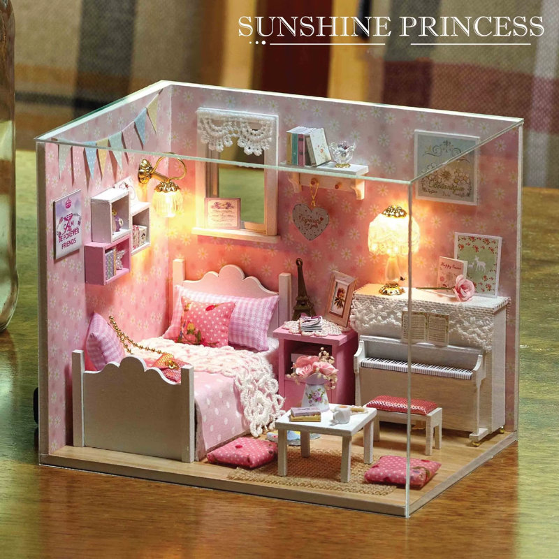 Ensemble de maison de poupée Sunshine Princess - ensemble de chambre miniature Wizardi avec lumière DEL F07M51-71-3015