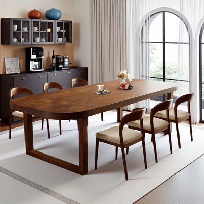 Solid wood rectangular dining table and chairs set, dining room upholstered dining chairs by George Oliver