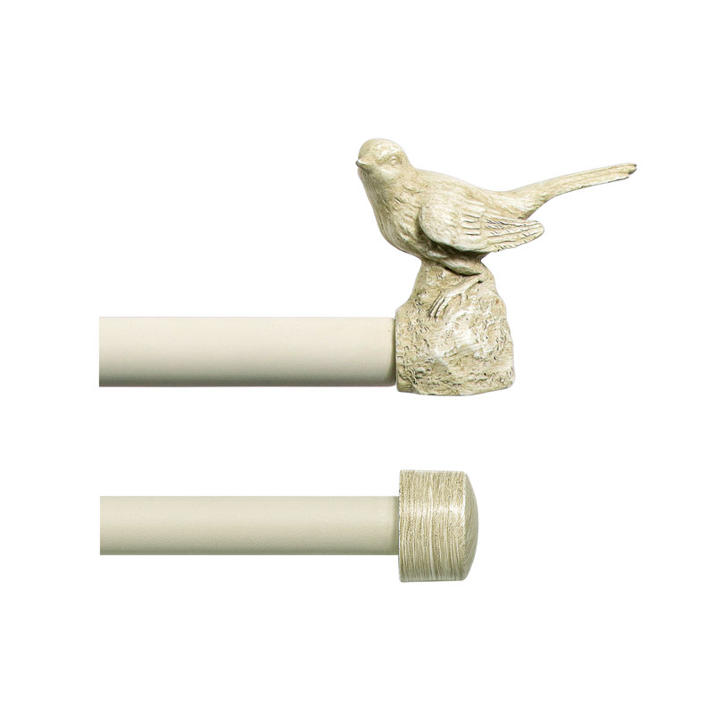 Country White Bird Finial Double Curtain Rod, 28"-48"