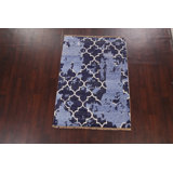 Tapis bleu marine noué à la main de conception unique 4 pi 1 po x 6 pi New Age