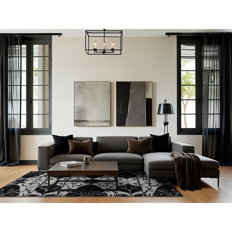 Obsidian Scroll Rug, Square 5'