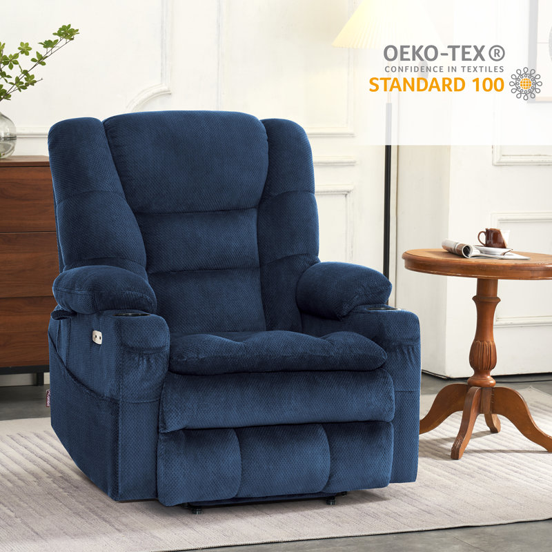 27.2" Extra Wide Dual Motor Power Recliner Lift Chair with Massage and Dual Heating, Infinite Position, Fabric, Blue
