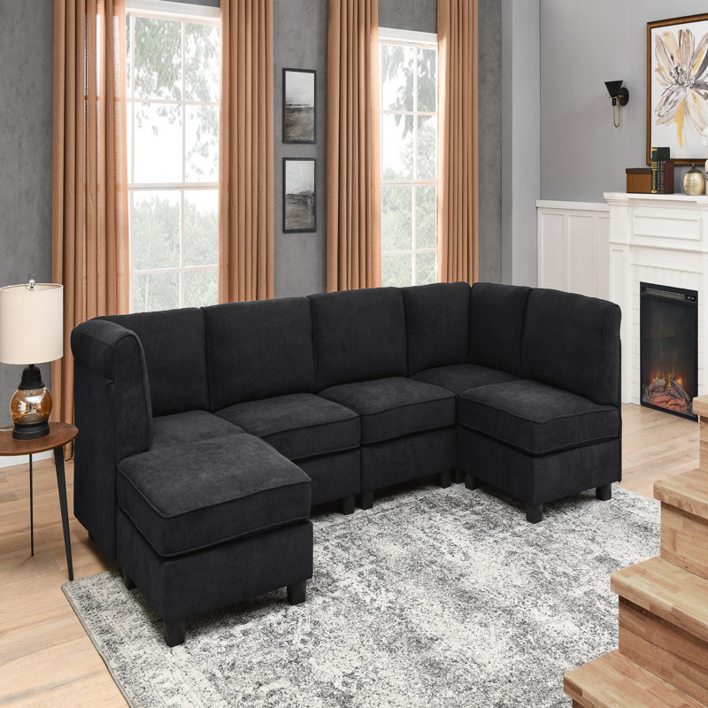 Canapé modulaire en polyester, 90" W, Black Polyester Blend
