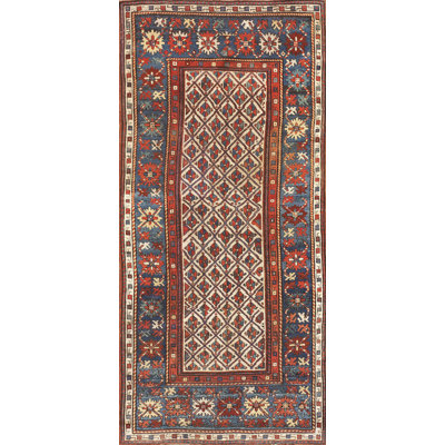 1880s Hand Knotted Pile Caucasian Wool Allover Geometric Ivory Beige Cream White Antique Rug