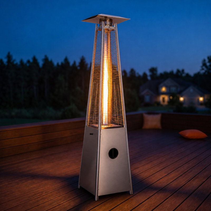 Pyramid Patio Heater 40000 BTU, Outdoor Propane Gas Heater with Quartz Glass Tube, Stainless Steel Standing Tower Heater with Visual Flame, Wheels & Triple Safety Protection for Garden Yard Deck