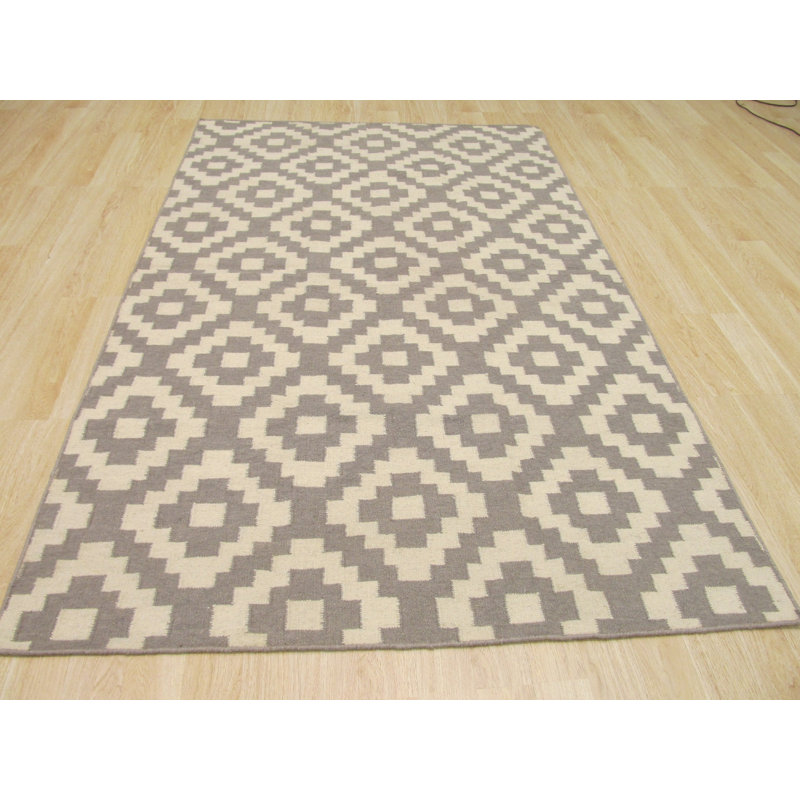 Tapis contemporain gris à motif géométrique de treillis à losanges gris, 8 pi x 10 pi