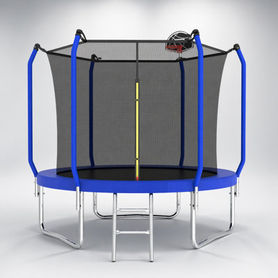 Trampoline d'extérieur de 8 pi avec panier de basketball, filet de sécurité renforcé et conception approuvée par l'ASTM pour les enfants et les adultes