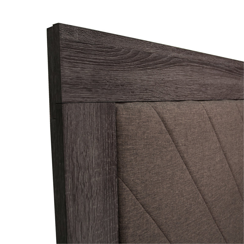 Dark Gray Oak Rustic Queen Bed, Fabric Upholstered, Assembly Required Accentuated Bed In Oak, Upholstery,