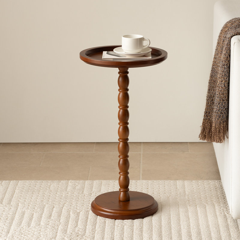 Tray Top Pedestal End Table, Dark Brown Wood