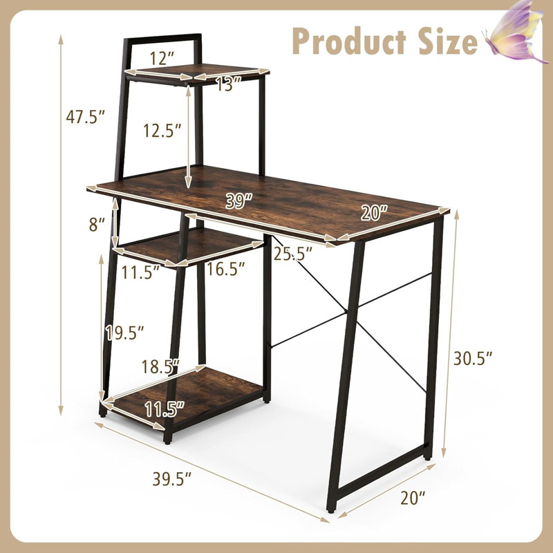 Metal Base Computer Desk, Brown