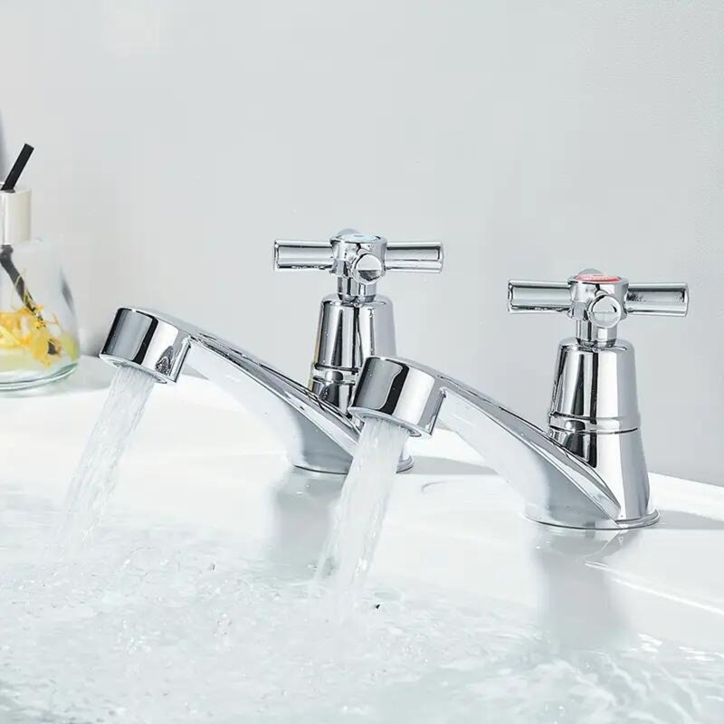 2X Twin Taps Set Hot and Cold Pair Tap Traditional Bath Bathroom Basin Sink Taps