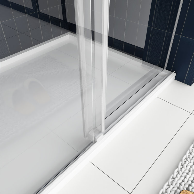 60'' Frameless Clear Glass Sliding Shower Door with Brushed Nickel Frame