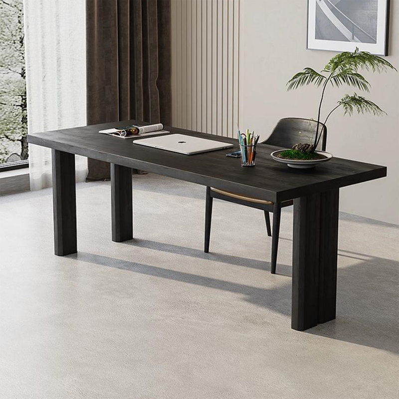 Bureau moderne en bois massif créatif, H 29,53 po x l 86,61 po x P 39,37 po, Noir
