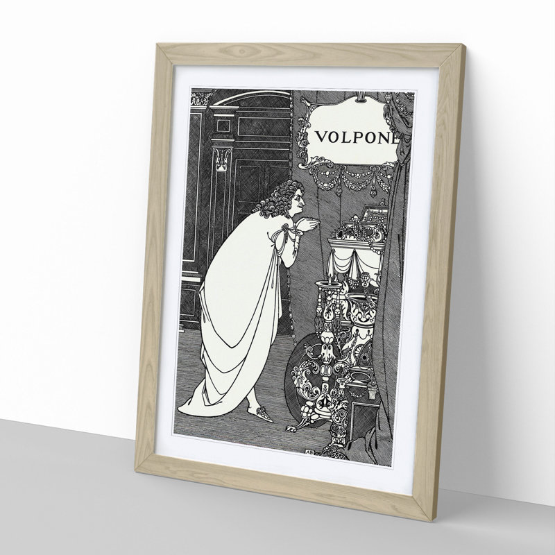 Volpone Adoring His Teasures by Aubrey Beardsley - Picture Frame Painting, 65cm H x 48cm W x 2cm D, Oak