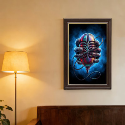 Natural Oak-Look Framed,Canvas Wall Art for Living Room, Bedroom, Office or Entryway – Decorative Wall Decor with Mechanical Heart