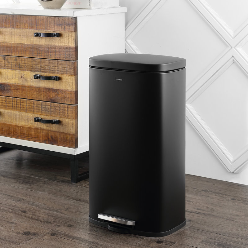 Steel Step On Kitchen Trash Can - 8 Gallons, Black