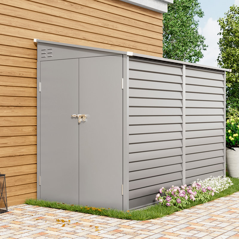 White Wall-Leaning Half-Slope Metal Tool Shed