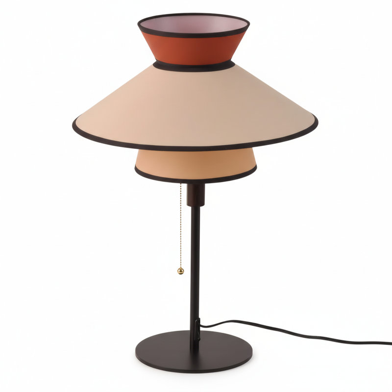 Vintage French Mid-century Walnut Fabric Table Lamp With Pull Chain Switch – Retro Bedside Or Desk Light