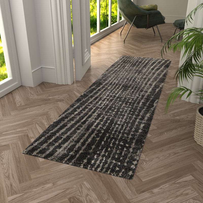 Templas Modern Abstract, Black/Gray/Ivory, Runner 2'6" x 7'3"