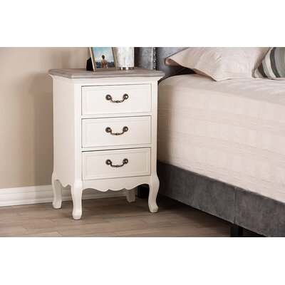 Milone Antique French Country Cottage Two Tone Natural Whitewashed Oak And White Finished Wood 3-Drawer Nightstand -  Darby Home Co, 2F412D6DDE924C38B474F47235881F14