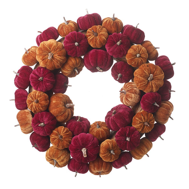Faux Pumpkin & Gourds 46cm Wreath, Orange/Red