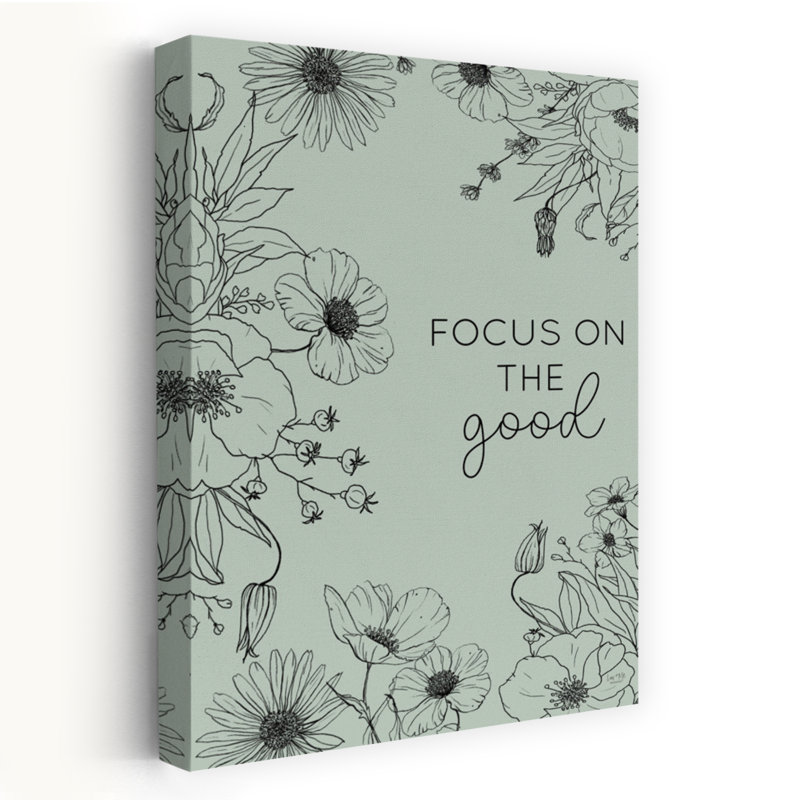 Focus on the Good - Modern Farmhouse Illustration florale, art botanique, verdure, H 32 po x l 48 po