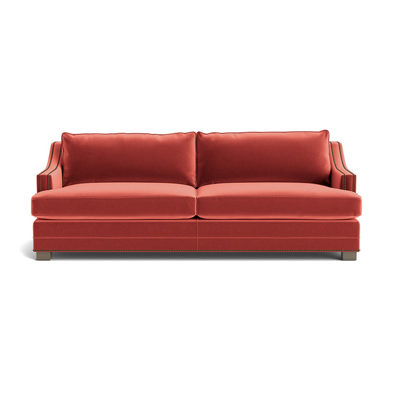 Keaton Upholstered 94 Sofa, Antique Brass, Performance Velvet - Sienna, Driftwood