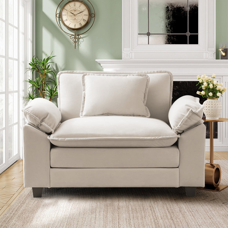 Fauteuil en chenille surdimensionné de 49,5 po de qualité supérieure avec accoudoirs et coussins amovibles, Velours beige