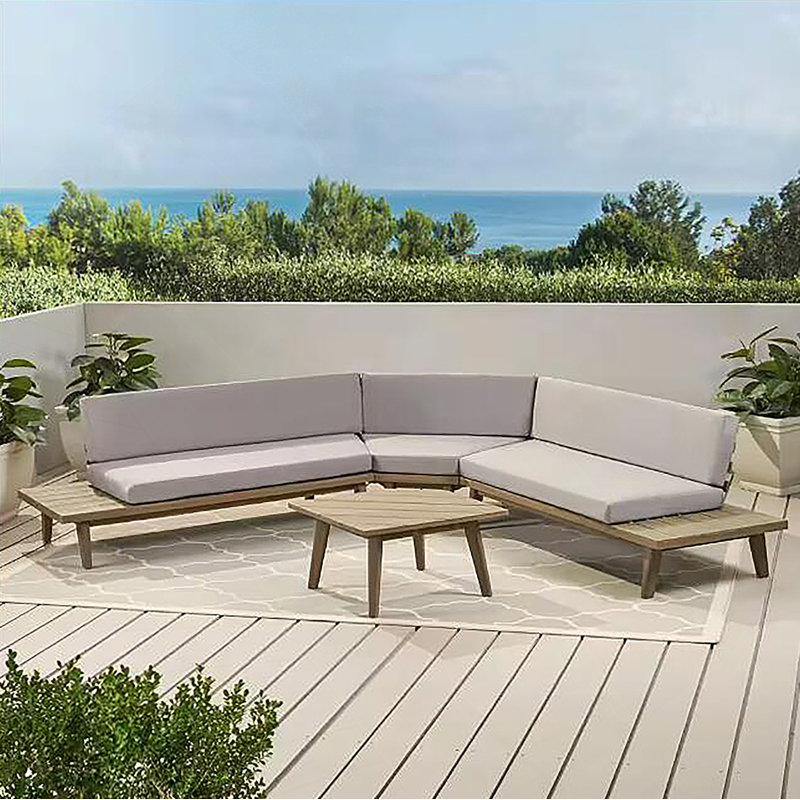 HILLCREST  V Shaped 4-Piece Sofa Set-Gray