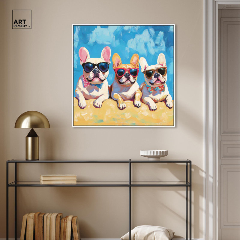 «Cool Canine Collective Canvas» par Art Remedy, H 31 po x l 31 po x P 1,8 po, Cadre flottant blanc
