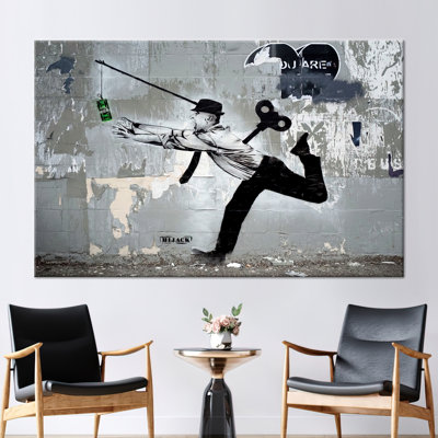 Hijack Graffiti Artwork on Canvas - Modern Dollar Themed Money Lover Man Printed Poster