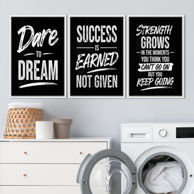 «Dare To Dream Success Motivation Force Keep Going Inspirational Quote», reproduction d'art encadrée sur toile