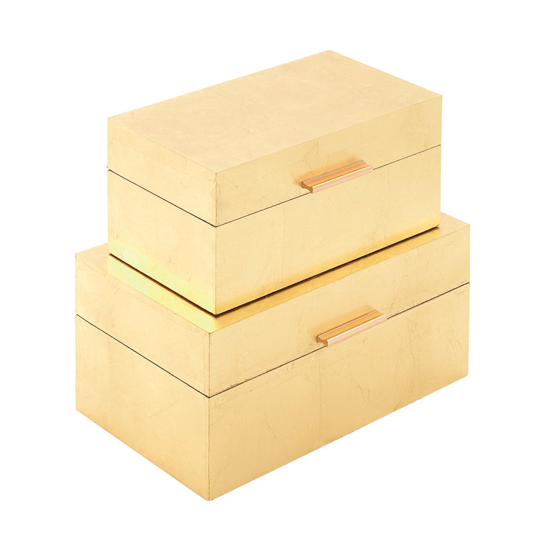 Wooden Decorative Box with Textured Foiled Exterior Set, Gold