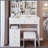 37" Middle Size Left Drawer Desktop Vanity Table + Cushioned Stool, Large Sliding, Touch Control, Tri-color Switching, Brightness Adjust LED Mirror, High Capacity Storage, Suitable for Large Space-2130351106