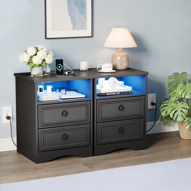 Aftinia 2-Drawer Nightstand, Black