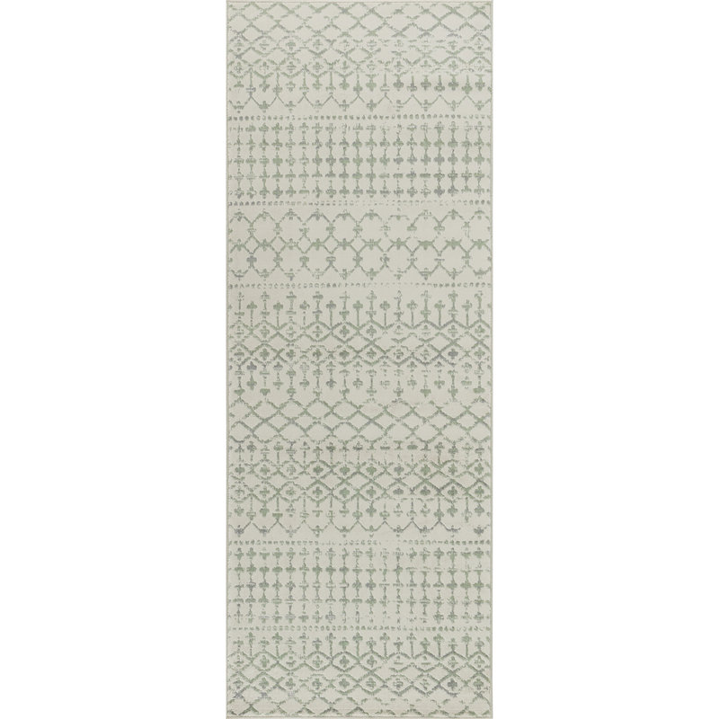 Ethno Runner Light Grey/Green_ROM2407, Runner 80 x 220cm