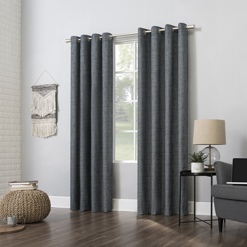 Panneau de rideau 100% occultant avec œillets Burlap Weave, bleu, L 52 po x L 96 po