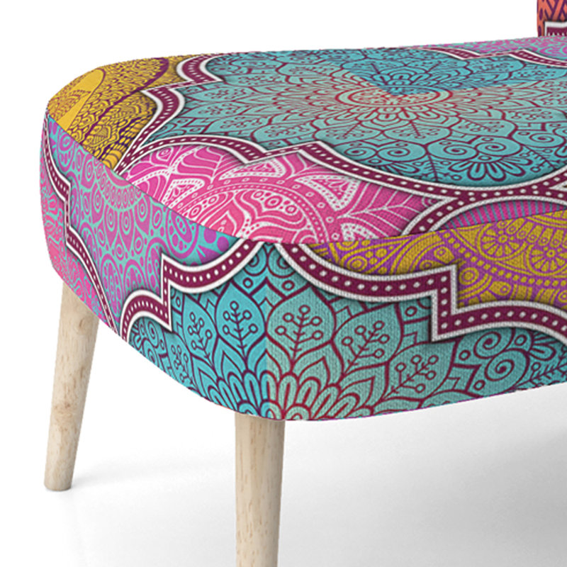 Multicolor Ethnic Patchwork - Upholstered Patterned Accent Side Chair