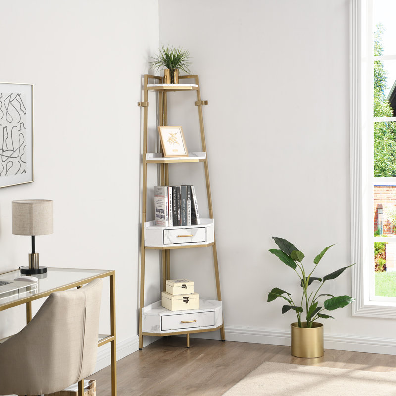 Étagère H 72,6 po x l 20 po, Or / blanc