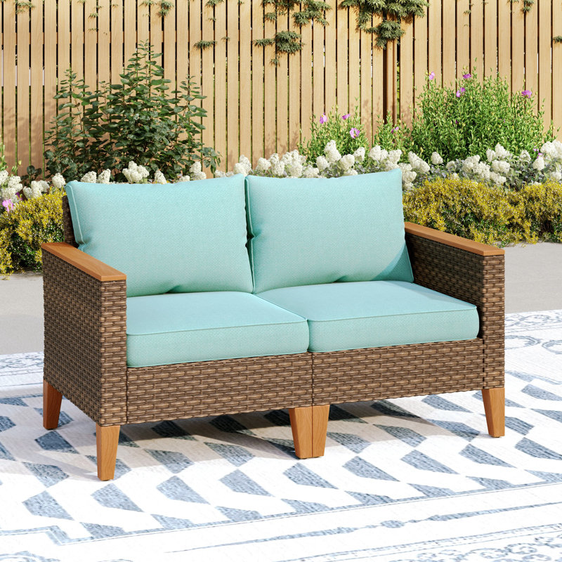 Premium All-Weather Wicker Outdoor Loveseat, Blue