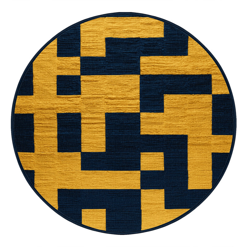 Tapis bleu à carreaux lavable à la machine, Rond 7 pi