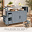 Chariot de cuisine d'extérieur roulant de style ferme de 138 cm (54,33 po) avec cadre en bois massif et plateau en acier inoxydable