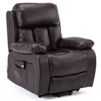 96 cm Wide Faux Leather Lift Assist Recliner with Massager and Heated Cushion