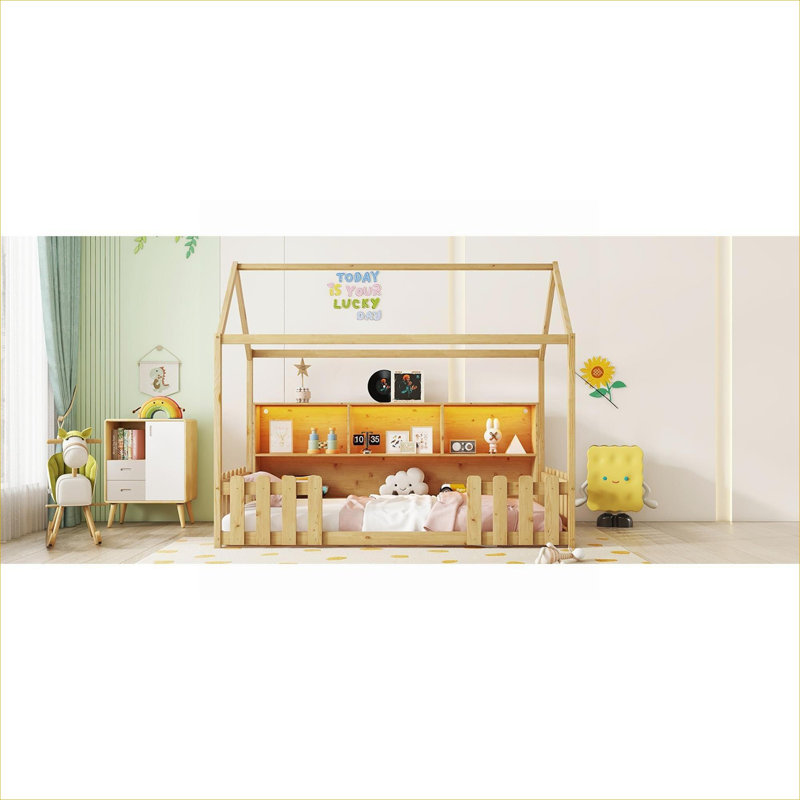 Structure de lit simple pour enfant avec bibliothèque et rangement